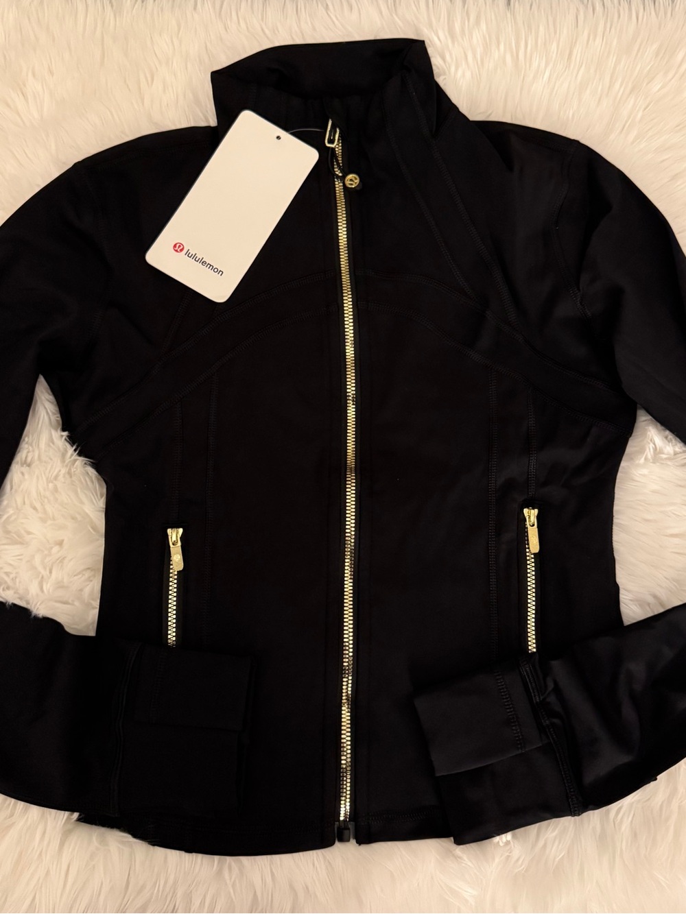 Cropped lululemon Athletica Black Bomber Jacket with Gold Zippers